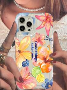 Flower Hibiscue Print Clear Case Compatible With IPhone Waterproof Shockproof Anti-Fall Scratch Resistant,International Version, Not The Domestic Version - Multicolor - View 3