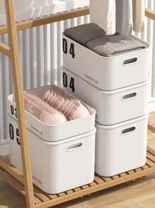 1 pieza Caja de almacenamiento de plástico blanco para organizar ropa, ropa interior, calcetines y otros artículos en armario, sala de estar, cocina, oficina, dormitorio, a prueba de polvo y humedad (tapa incluida, sin pegatinas)