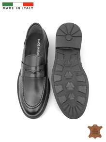 Handcrafted Italian Suede Leather Loafers - Black - View 5