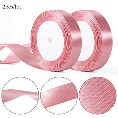 Set de 2 rollos de cinta rosa de 25 yardas, cinta de satén de doble cara de 2 cm adecuada para bodas, fiestas, decoración navideña y hacer lazos rosas para empaquetar ramos de flores
