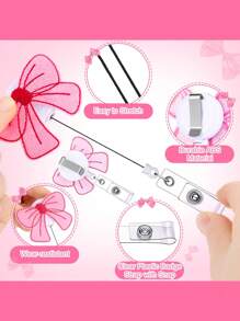1PC/5Pcs Pink Bow Badge Reel For ID Card Badge Retractable Badge Holder Cute Name Holders Clip For Medical Worker Nursing Student, School Supplies,Back To School