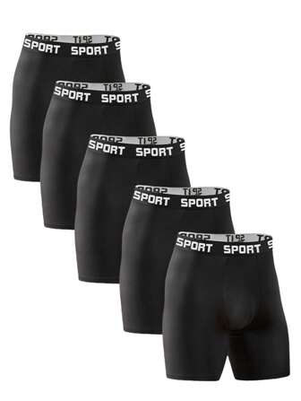 5pcs/Pack Men's Solid Color Loose Boxer Briefs, Breathable & Stretchy Workout Shorts, Suitable For Casual, Beach & Swimwear