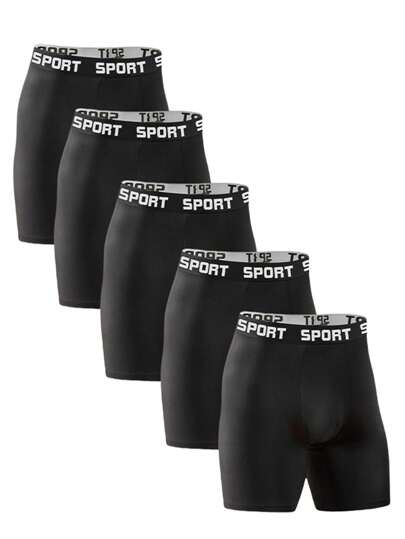 5pcs/Pack Men's Solid Color Loose Boxer Briefs, Breathable & Stretchy Workout Shorts, Suitable For Casual, Beach & Swimwear