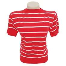 Striped Modal Blouse Short Sleeve Old Money Style Women's Fashion Spring Summer - 紅色與白色 - 查看 4
