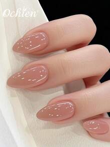 24Pcs Short Oval-Shaped Press-On Nails, Nude Solid Color Fake Nails Set With 1Pc Jelly Glue And 1Pc Nail File Nail Supplies Nails - Apricot - View 10