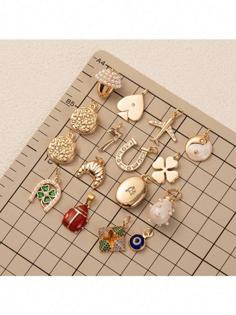 18K Gold Plated Charm Pendants For DIY Necklace & Bracelet, Copper, Lucky Symbols, Fashion Jewelry