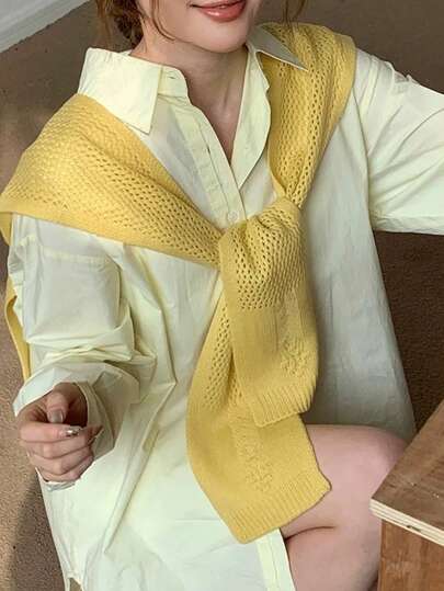 1 件女式轻质针织扭领披肩开衫，适合夏季空调房间的多功能装饰配件