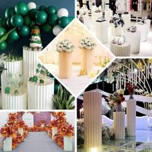 Efavormart 40" Ivory DIY Accordion Cylinder Cardboard Folding Pillar Pedestal Box Display Column Stand With Round Top Plate