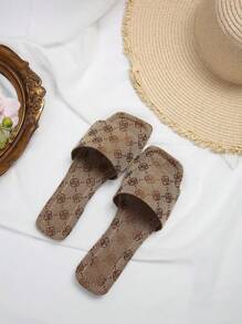女士平底时尚休闲沙滩户外家居服豹纹布凉鞋和拖鞋