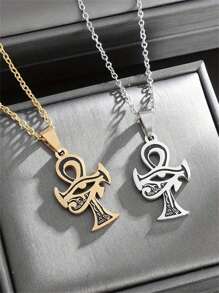 1 件 Horus Eye Ra Ankh 十字不锈钢项链，女士时尚护身符珠宝 - A款 - 查看 2