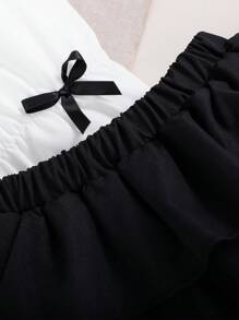 Young Girl's Cute, Stylish Bow Decor White Blouse & Black Pleated Skirt Set, Suitable For Summer Outing, Party, Commuting, Outdoor, And School - White - View 7