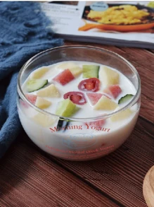 1pc 350ml Original Homemade French Glass Yogurt Bowl With Retro Illustrations, High Borosilicate Heat-Resistant Fruit Bowl, Salad Bowl, Cute,School Supplies