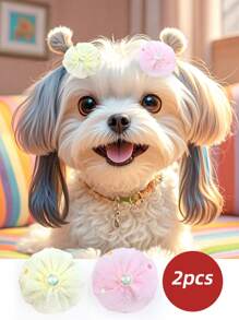 2 piezas de sujetadores de pelo con puntos de colores pastel brillantes, accesorios de pelo adorables para mascotas perros y gatos, aptos para razas pequeñas