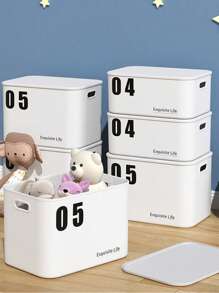 1 pieza Caja de almacenamiento de plástico blanco para organizar ropa, ropa interior, calcetines y otros artículos en armario, sala de estar, cocina, oficina, dormitorio, a prueba de polvo y humedad (tapa incluida, sin pegatinas)