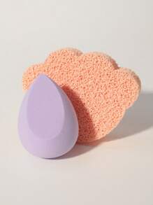 2pcs Dry/Wet Makeup Sponges Set, Includes Facial Cleansing Puff + Water Drop Angled Makeup Sponges, Reusable & Washable, Suitable For Powder, Liquid, Setting Makeup, Smooth Application For Both Men And Women, Portable Daily Essential & Travel Necessity