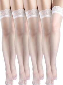 4 双女士大腿袜蕾丝透明紧身丝质内衣长袜，适合女士，Y2K - 彩色 - 查看 9