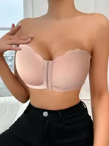 Sexy Comfort Push-Up Bandeau Bra Strapless For Women Front Closure Wireless Underwear Tube Top Wavy Edge No Show Bralette Bandeau Adjustable Scallop Trim Lingerie Breathable Everyday Lingerie & Underwear For Women