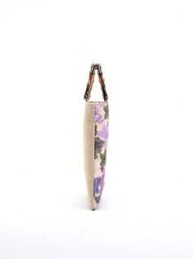 Elegant Women's Embroidered Sequin Contrast Mesh Bamboo Handle Tote Bag, Linen Handbag For Party/Vacation (Floral Pattern Random) - Multicolor - View 6