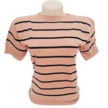 Striped Modal Blouse Short Sleeve Old Money Style Women's Fashion Spring Summer - 新款米色配黑色 - 查看 2