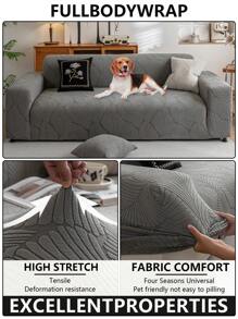 1pc Leaf Texture Jacquard Stretch Sofa Cover, Non-Slip, All Season Use, Pet Scratch Resistant, Suitable For Bedroom, Office, Living Room Home Decor, Fits 1/2/3/4 Seat Sofa Gifts Birthday Graduation Couch Cover Sofa Covers Room Decor Living Room Decor - Multicolor - View 6