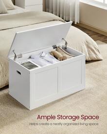 VASAGLE Storage Chest, Storage Trunk With 2 Safety Hinges, Storage Bench, Shoe Bench, Farmhouse Style, 15.7 X 31.5 X 18.3 Inches, For Entryway, Bedroom, Living Room - 白色 - 查看 2
