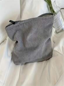 1 件简约灯芯绒化妆包、手提包、收纳袋、休闲便携式化妆包夏季旅行、度假屋浴室装饰节日化妆品收纳包 - 彩色 - 查看 10