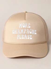 1pc bedrukte "More Champagne Please" Cord Mesh Baseball Cap, Verstelbare Outdoor Zonbescherming Casual Hoed Voor Lente Herfst Reizen Strandvakantie, Y2K Stijl Voor Jongvolwassenen