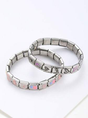 The New Stainless Steel Elastic Module Butterfly Marine Animal Series Italian Charm Women's Bracelet, Can Be Freely Matched Fashion Bracelet Suitable For Everyday Wear(Can Be Matched According To Their Own)