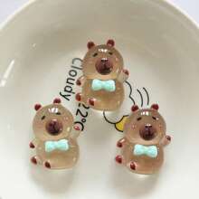 4 pezzi Mini decorazioni per orso marrone trasparente in resina, fermagli per capelli in acrilico color crema, accessori all'ingrosso per il fai-da-te
