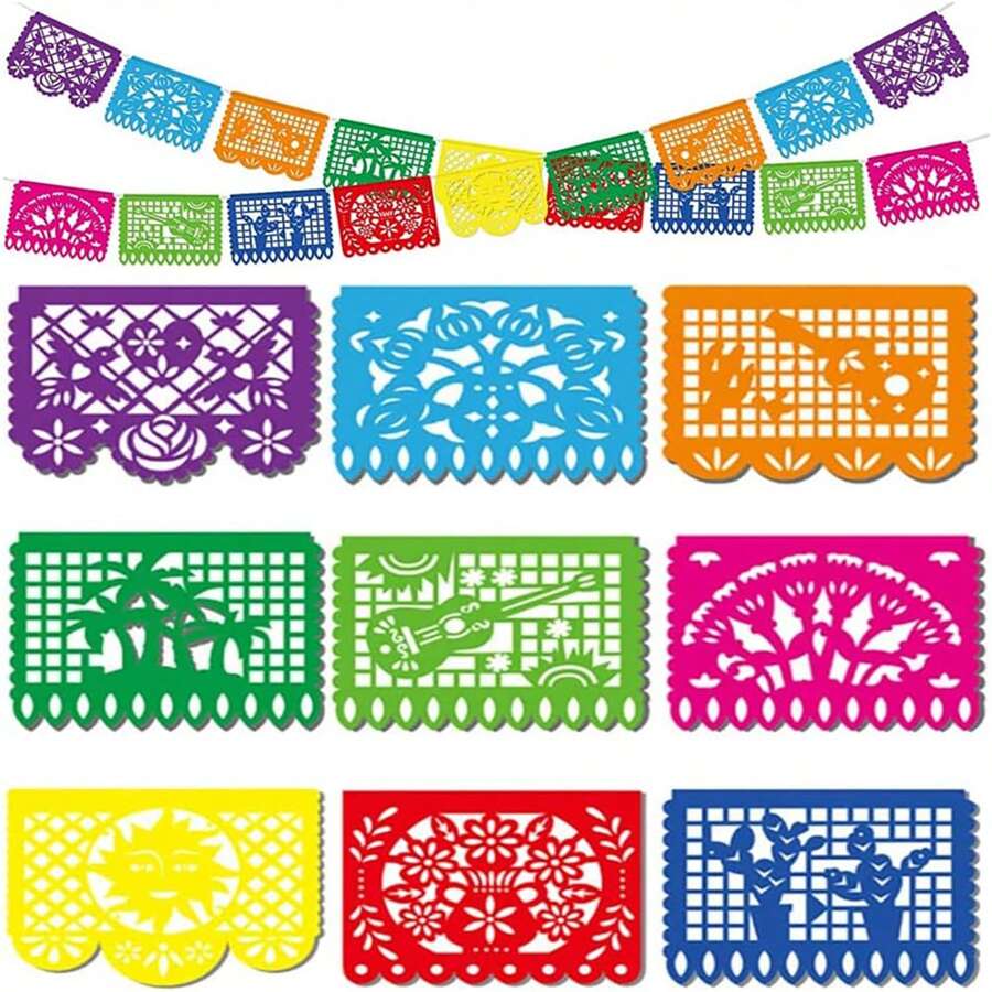 Dos paquetes de decoraciones de banderines de papel con temática mexicana para fiesta, banderines de fiesta con temática mexicana del 5 de mayo, decoraciones de fiesta de carnaval de boda, decoraciones de fiesta con temática mexicana del 5 de mayo, suministros de fiesta de cumpleaños mexicana. - Multicolor - Ver 1