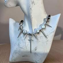 Cool Cross Rivet Punk Necklace Y2K Irregular Hip-Hop Necklace Suitable For Both Men And Women - Bạc - Xem 1