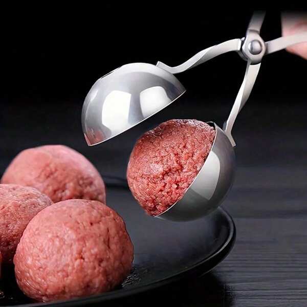 1 Stück Fleischbällchen Maschine, Edelstahl, antihaftbeschichtete Fleischbällchen Maschine, Zange, Kuchen Fleischbällchen Maschine mit Plätzchen Teig Eislöffel, Küchenspatel, Küchengeräte, Küchenhelfer, Küchenutensilien