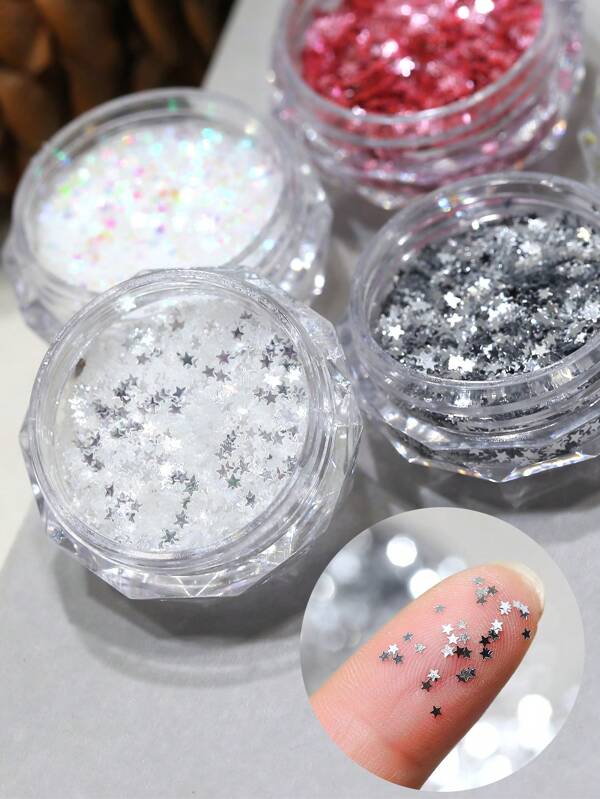 4 pezzi/Borsa Novità Piccolo formato Glitter Unghie Arte Colorato Brillante 1mm Stelline Paillettes Decorazione Unghie Fai da Te per Donne Ragazze