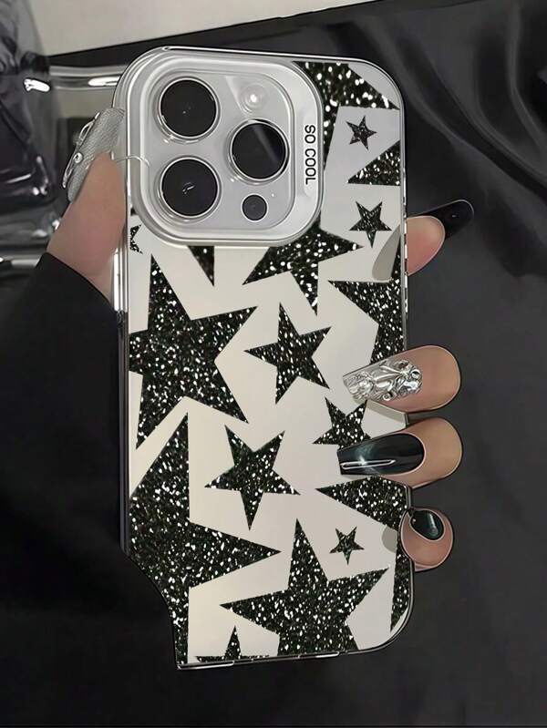 1 pieza Funda protectora de TPU con diseño de estrella brillante compatible con iPhone 16, 15, 14, 13, 12, 11 Pro Max, antiimpactos
