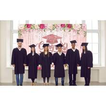 1pc Pink Graduation Decoration Class Of 2025 Graduation Backdrop Rose Gold Congratulations Graduation Banner Photo Booth Props For College Graduation Party Decor - Color - View 3