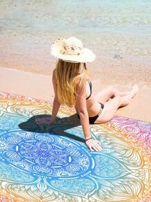 1pc New Beach Rug Rectangle Lightweight Outdoor Multipurpose Waterproof Sandproof Ocean Flower Beach Blanket With Light Blue Gradient Pattern Beach Essentials
