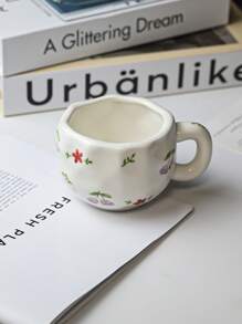 1pc Handmade Ceramic Mug, Asymmetrical Hand-Painted Cute Pattern, Flower Decor Mug, Everyday Drinkware For Office & Home, Suitable For Afternoon Tea, Coffee, Breakfast Oatmeal & Milk, Great Gift For Holidays & Birthdays Back To School