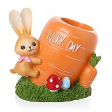 1Pc Home Desk Decoration Cute Creative Rabbit Carrot Pen Holder Resin Crafts Ornaments,Back To School,School Supplies - Multicolor - View 9