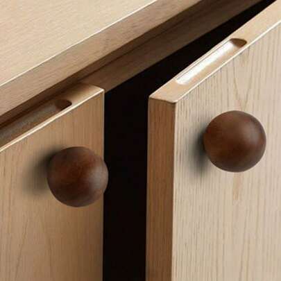 圆形木质橱柜把手实心球形抽屉拉手单孔简约把手适用于衣柜和厨房橱柜