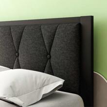Estructura de cama individual de metal con cabecero acolchado y capitoneado, con 12" de espacio de almacenamiento debajo de la cama, sin necesidad de caja de resorte, sin ruido, fácil de ensamblar, color gris oscuro