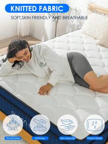 QUEEN ROSE 10 Inch /12 Inch/14 Inch King/Queen/ Full/ Twin/ Size Mattress, Hybrid Mattress For Comfy Sleep, Individually Wrapped Pocket Coils Innerspring Mattress For Motion Isolation, Medium Firm,Euro Top Cooling Technology Edge Support Low Motion Transfer Breathable Construction Pocket Coil CertiPUR-US - 藍白色 - 查看 2