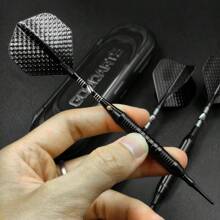 GOODARTS - Pure Black Darts Set - 3 Pcs Professional Business Gift With Plastic Casing, 3 Plastic Replacement Shafts, 3 Spring Rings