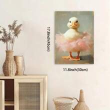 Framed Adorable Duck In Pink Tutu Canvas Art Print, Painting Style Poster, Portrait Orientation, For Bedroom, Living Room, Office, Classroom, Wall Hanging Decor, Birthday, Christmas, Valentine'S Day Gift