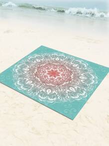 1pc New Casual Beach Style Rug Lightweight Outdoor Multipurpose Waterproof And Sand Resistant Beach Blanket With White Flower Pattern