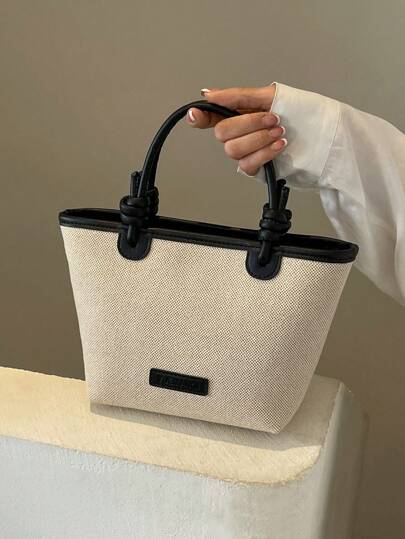 休闲百搭帆布水桶包，女士手提包