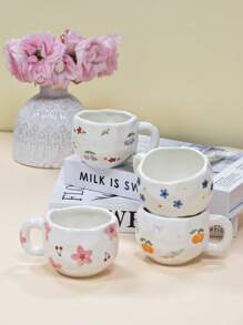 1pc Handmade Ceramic Mug, Asymmetrical Hand-Painted Cute Pattern, Flower Decor Mug, Everyday Drinkware For Office & Home, Suitable For Afternoon Tea, Coffee, Breakfast Oatmeal & Milk, Great Gift For Holidays & Birthdays Back To School