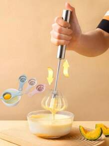1/3pcs Easy Whisk Mini Metal Stainless Steel Whisk, Semi-Automatic Press And Rotate Household Egg Beater, Stainless Steel Small Egg Whisk Hand Mixer For Kitchen Use, Whisk Blender Mixer For Egg, Milk, Dough Cooking, Kitchen Gadgets For Cooking, Baking, Cream Foamer & Stirrer (Random Color And Style)