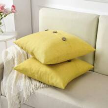 almohada decorativas de lino decoración del hogar de primavera e invierno con botón/cierre clásico, funda de cojín cuadrada de granja, decoración neutra para sofá
