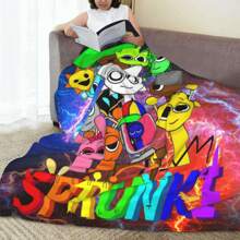 Sprunki Fleece Blanket, Game Theme Colorful Ultra-Soft Polyester Fiber Throw Blankets, Gifts For Birthday, Anniversary, Holiday, Suitable For All Seasons - 彩色 - 查看 3