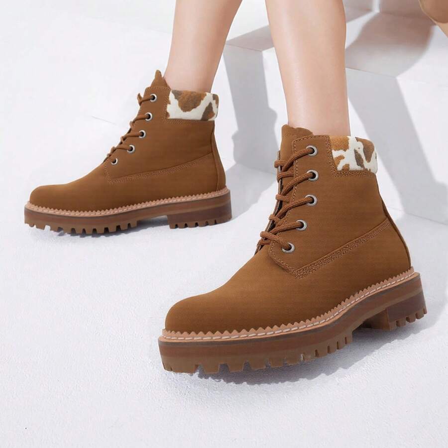 ARiderGirl Gabriel Women's Combat Boots Platform Lug Sole Chunky Block Heel Round Toe Ankle Booties Outdoor Casual Boots - màu nâu - Xem 1